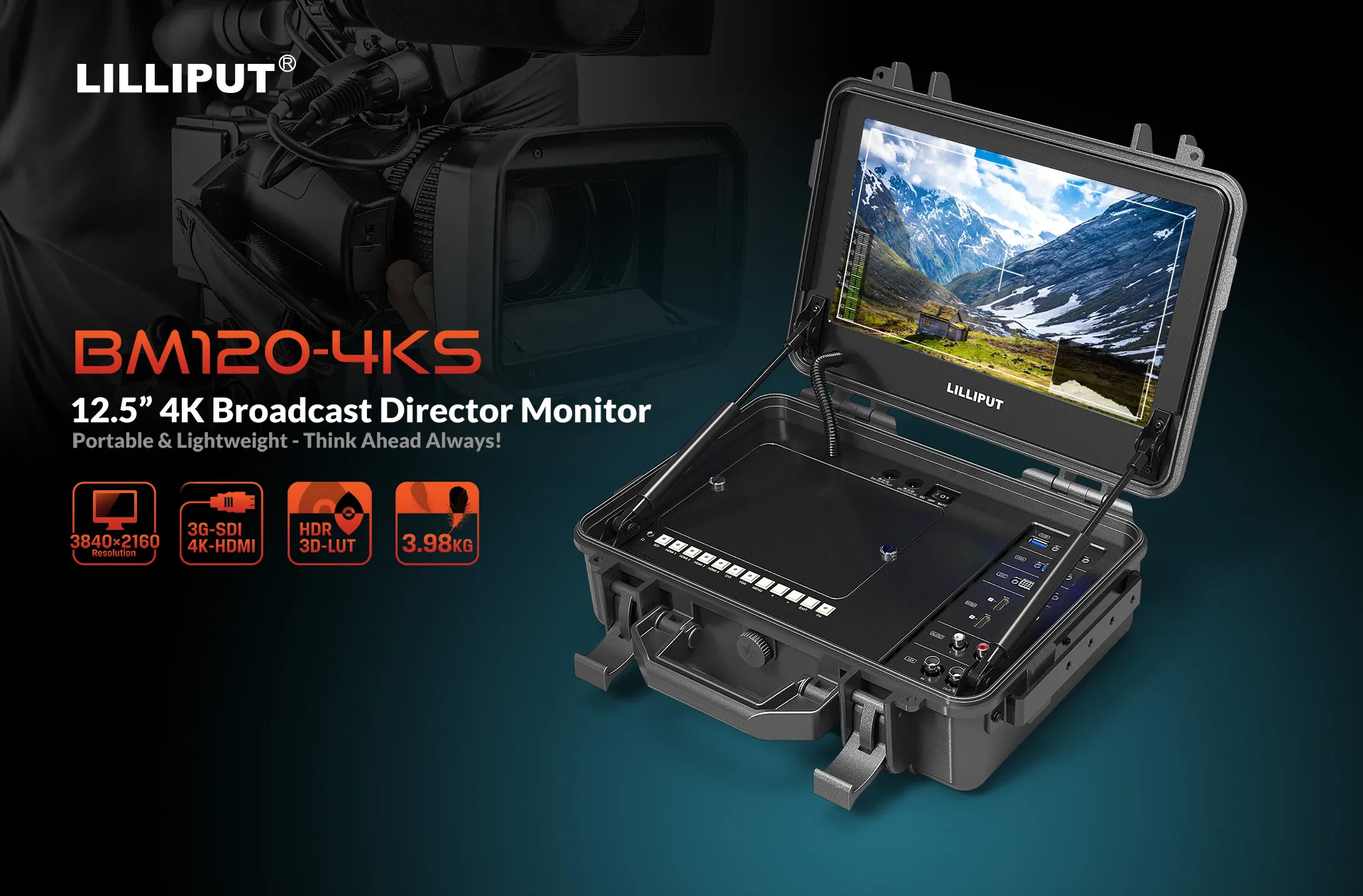 12.5 inch carry on 4K broadcast director monitor with suitcase