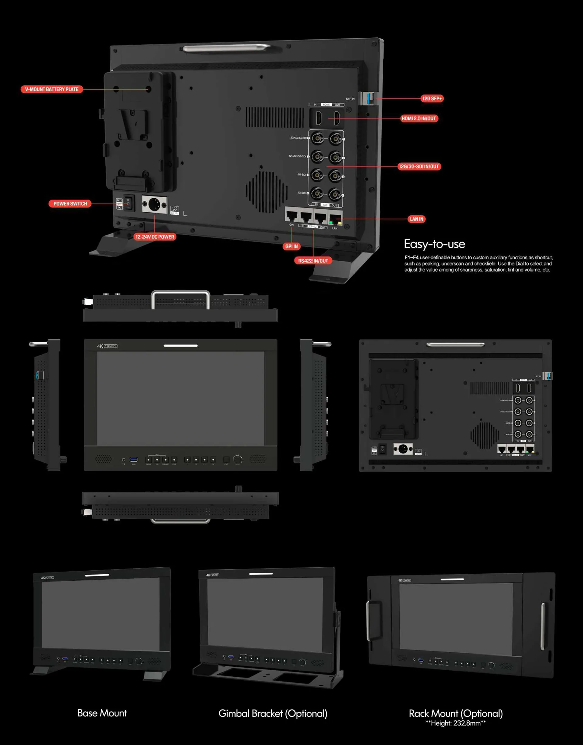 13.3 inch 12G-SDI broadcast studio monitor