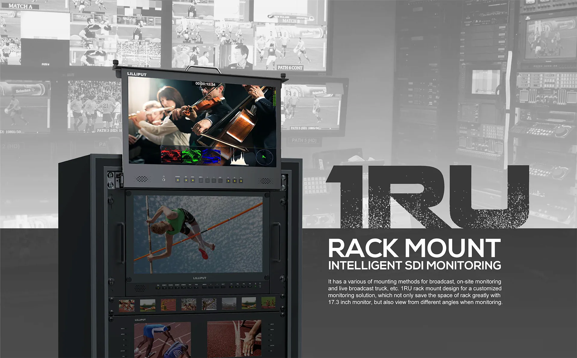 17.3 inch 3G-SDI 1RU Pull-out rackmount monitor