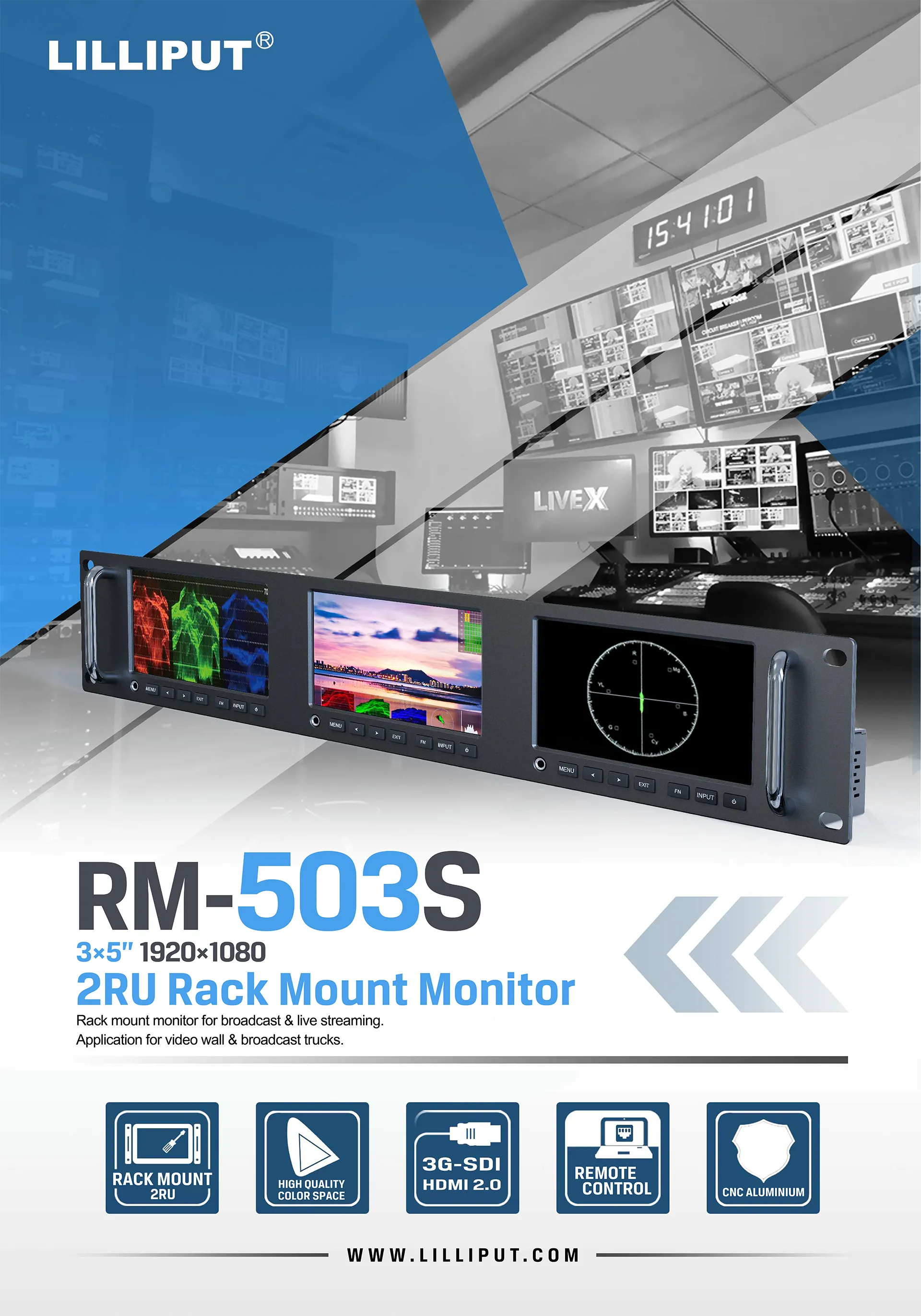 5 inch Full HD 2RU Rack Mount Monitor