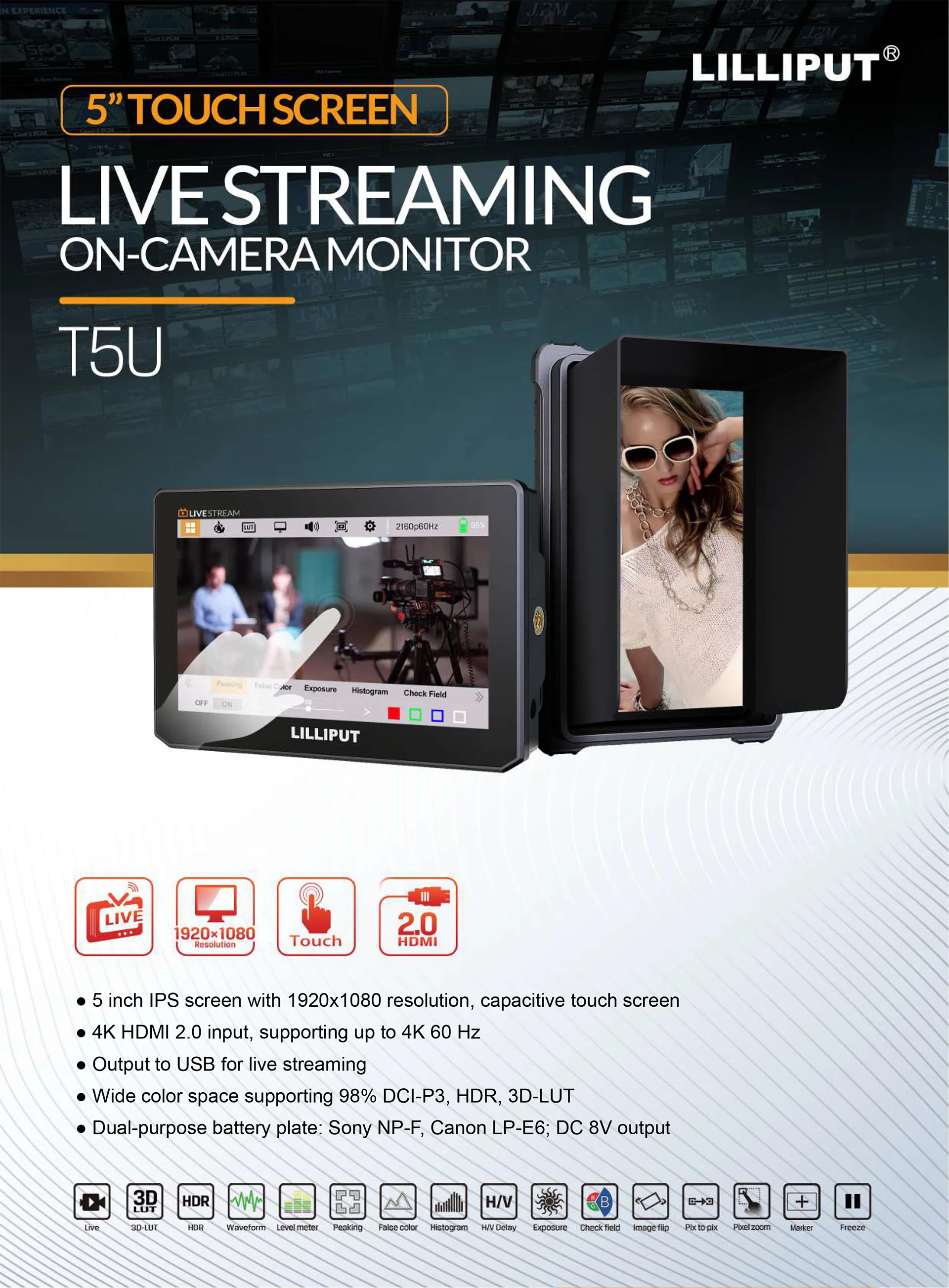 Lilliput T5U - 5 inch live streaming on-camera touch monitor